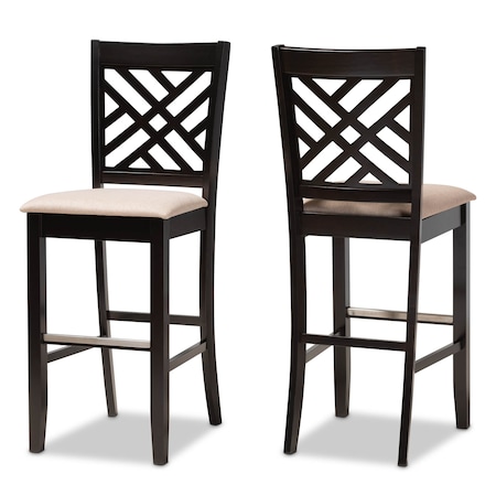 Baxton Studio Jason Sand Upholstered and Espresso Wood 2-Piece Bar Stool Set 167-10850
